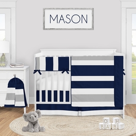 Stripe Navy and Gray Collection 5 Piece Crib Bedding