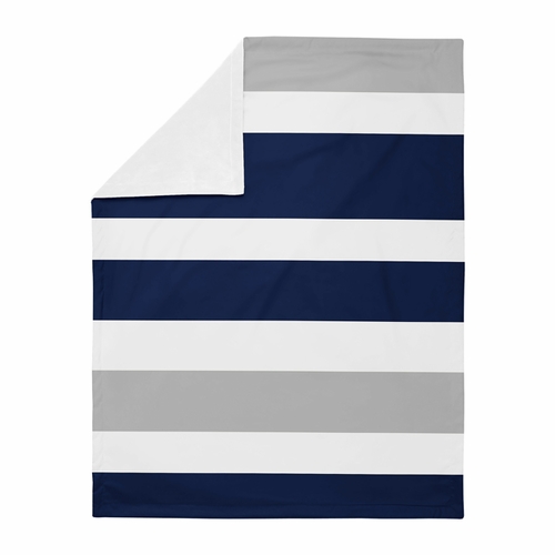 Stripe Navy and Gray Collection Baby Blanket - alt image 1