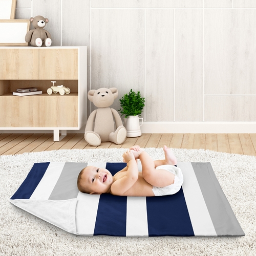 Stripe Navy and Gray Collection Baby Blanket - alt image 2