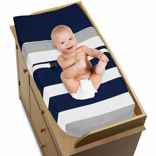 Stripe Navy and Gray Collection Changing Pad Cover - alt image 2