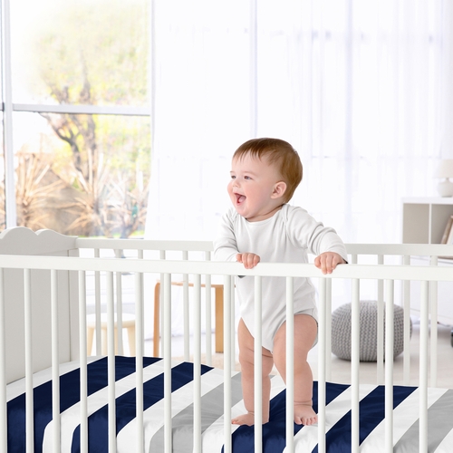 Stripe Navy and Gray Collection Crib Sheet - Stripe Print - alt image 1