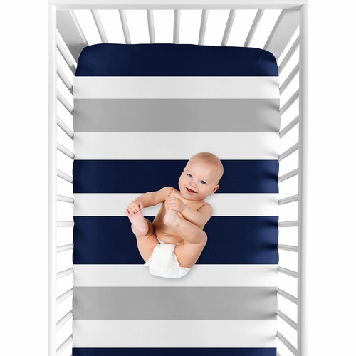 Stripe Navy and Gray Collection Crib Sheet - Stripe Print - alt image 3
