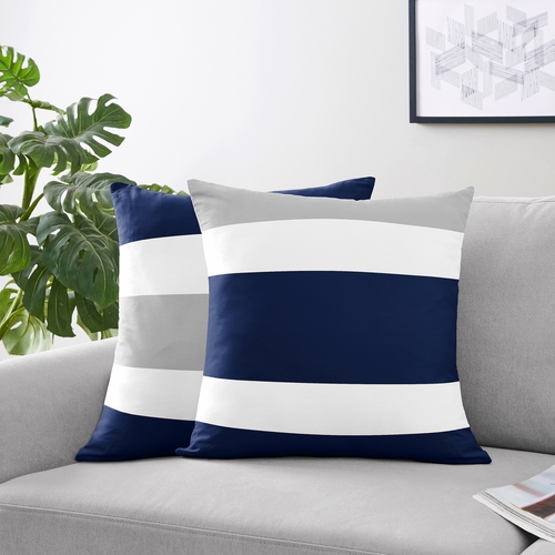 Stripe Navy and Gray Collection Decorative Accent Throw Pillow Covers - Set of 2 - alt image 1