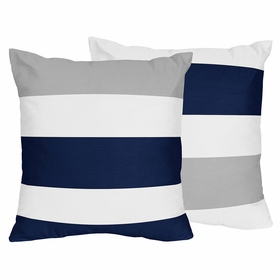 Stripe Navy and Gray Collection Decorative Accent Throw Pillow Covers - Set of 2