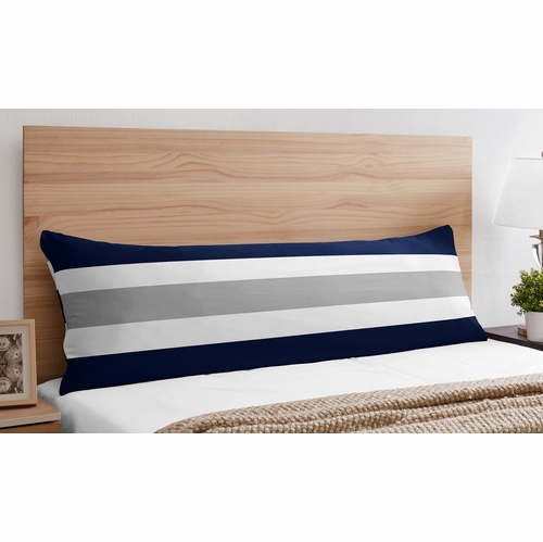 Stripe Navy and Gray Collection Full Length Body Pillow Cover - alt image 1