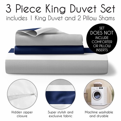 Stripe Navy and Gray Collection King Duvet Cover Bedding Set - alt image 2
