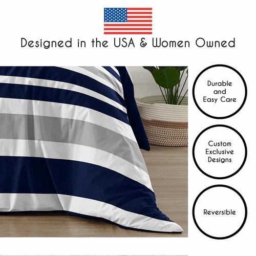 Stripe Navy and Gray Collection King Duvet Cover Bedding Set - alt image 5