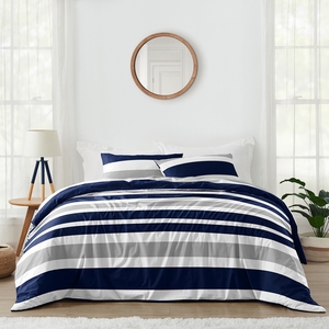 Stripe Navy and Gray Collection King Duvet Cover Bedding Set