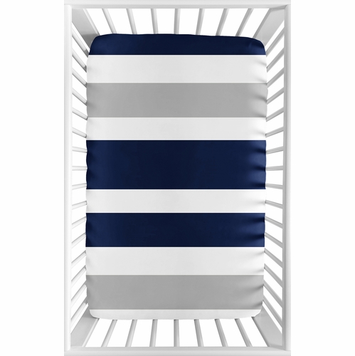 Stripe Navy and Gray Collection Mini Crib Sheet - alt image 1