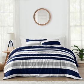 Stripe Navy and Gray Collection Queen Duvet Cover Bedding Set