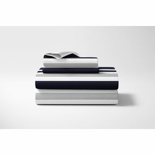Stripe Navy and Gray Collection Queen Sheet Set - alt image 1