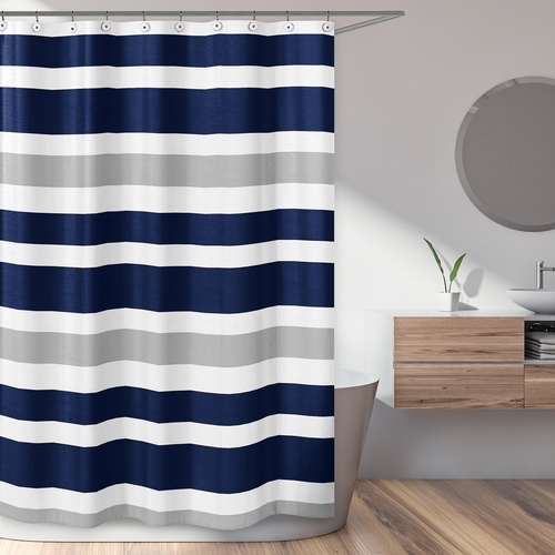 Stripe Navy and Gray Collection Shower Curtain - alt image 1