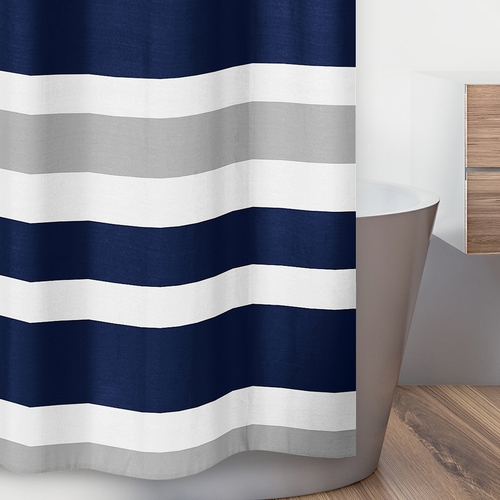 Stripe Navy and Gray Collection Shower Curtain - alt image 2