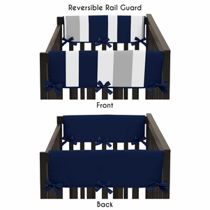 Stripe Navy and Gray Collection Side Rail Guard Covers - Set of 2