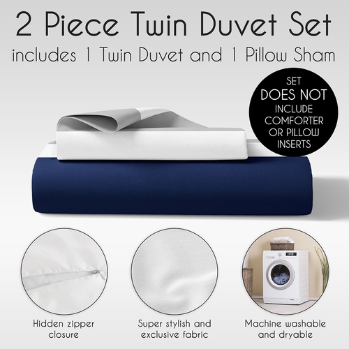 Stripe Navy and Gray Collection Twin Duvet Cover Bedding Set - alt image 3