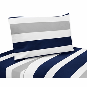 Stripe Navy and Gray Collection Twin Sheet Set