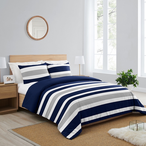 Stripe Navy and Gray Full/Queen Bedding Collection - alt image 1