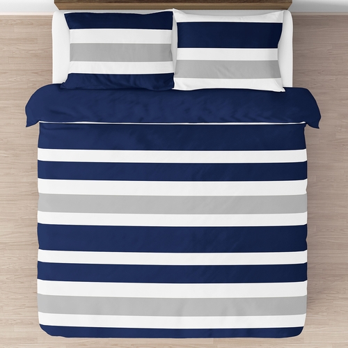 Stripe Navy and Gray Full/Queen Bedding Collection - alt image 2