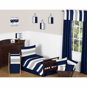 Stripe Navy and Gray Toddler Bedding Collection
