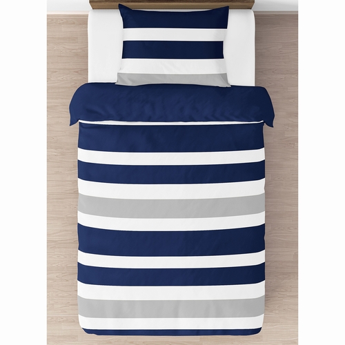 Stripe Navy and Gray Twin Bedding Collection - alt image 2