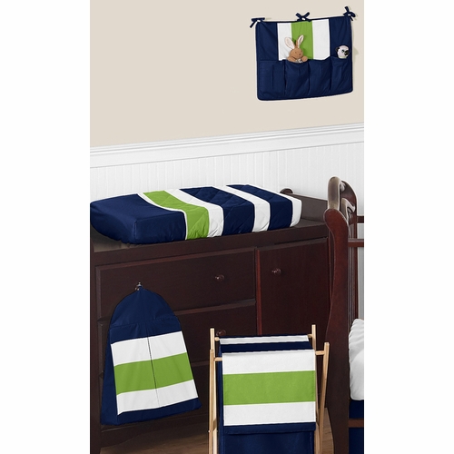 Stripe Navy and Lime 11 Piece Bumperless Crib Bedding Collection - alt image 1