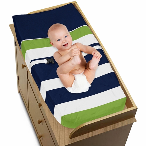 Stripe Navy and Lime Collection Changing Pad Cover - alt image 2