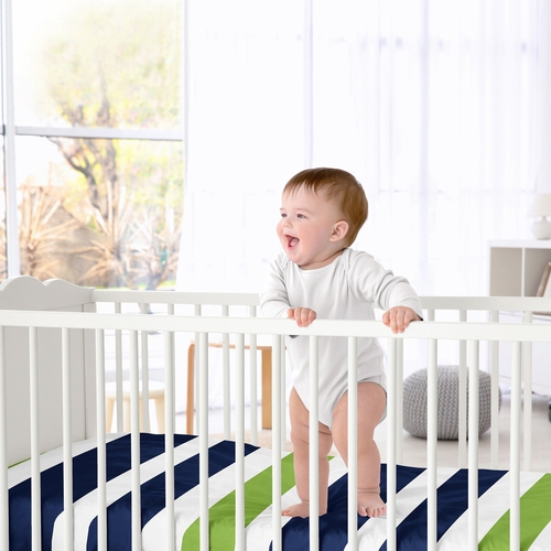 Stripe Navy and Lime Collection Crib Sheet - Stripe Print - alt image 1