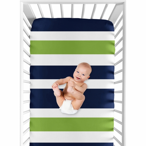 Stripe Navy and Lime Collection Crib Sheet - Stripe Print - alt image 3