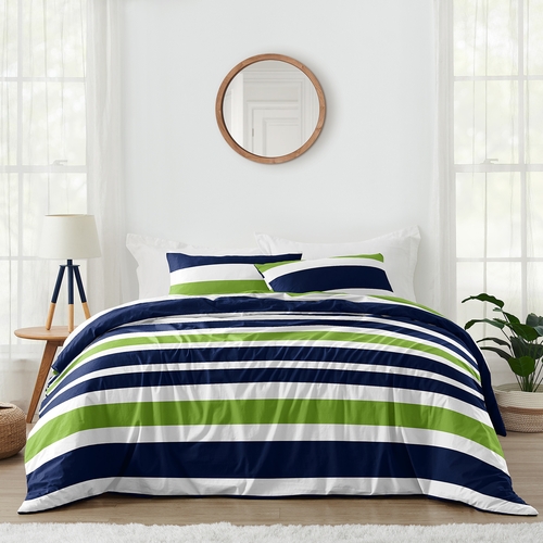 Stripe Navy and Lime Full/Queen Bedding Collection