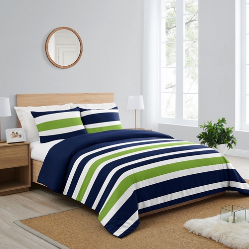 Stripe Navy and Lime Full/Queen Bedding Collection - alt image 1