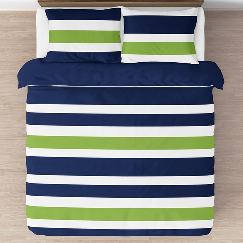 Stripe Navy and Lime Full/Queen Bedding Collection - alt image 2