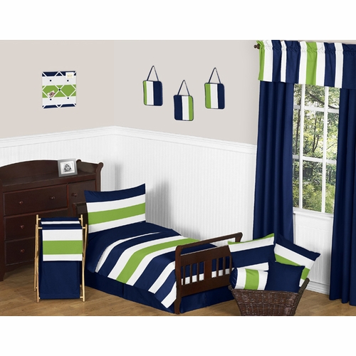 Stripe Navy and Lime Toddler Bedding Collection