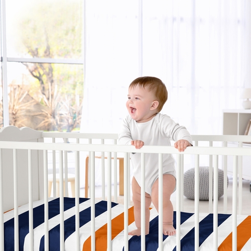 Stripe Navy Blue and Orange Collection Crib Sheet - Stripe Print - alt image 1