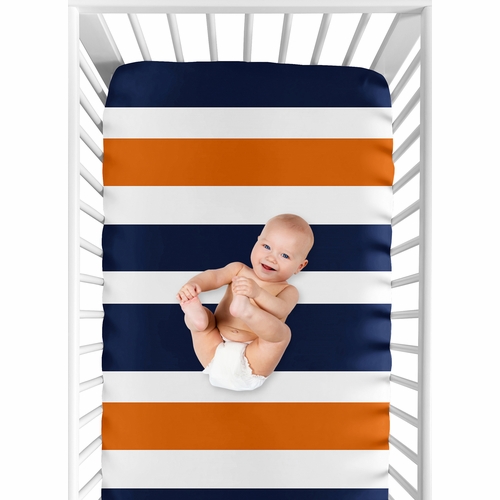 Stripe Navy Blue and Orange Collection Crib Sheet - Stripe Print - alt image 3