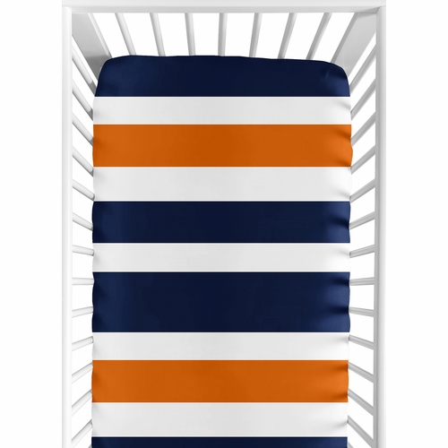 Stripe Navy Blue and Orange Collection Crib Sheet - Stripe Print
