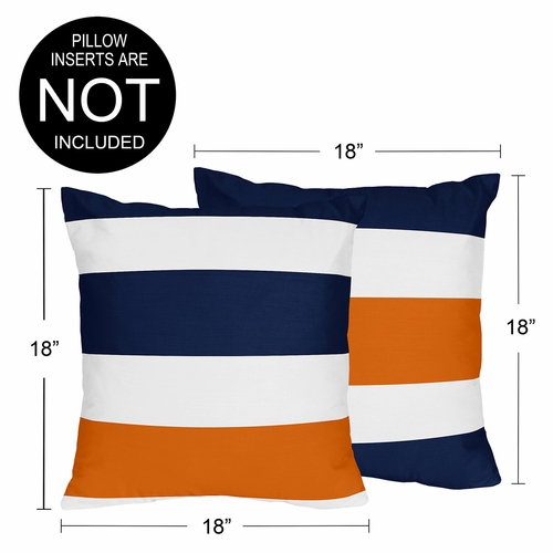 Stripe Navy Blue and Orange Collection Decorative Accent Throw Pillow Covers - Set of 2 - alt image 2