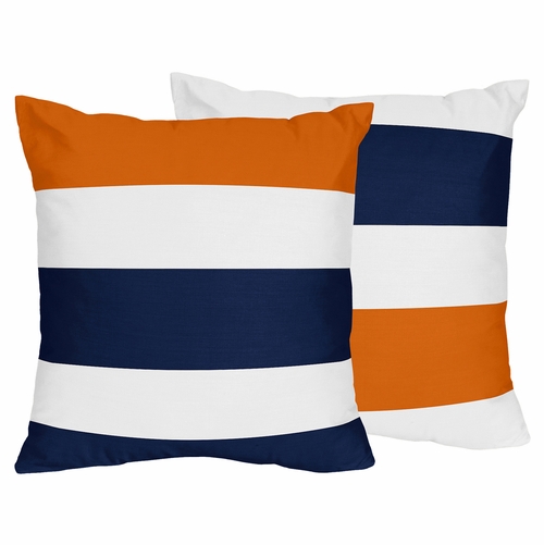 Stripe Navy Blue and Orange Collection Decorative Accent Throw Pillow Covers - Set of 2