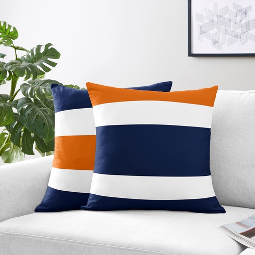 Stripe Navy Blue and Orange Collection Decorative Accent Throw Pillow Covers - Set of 2 - alt image 1