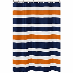 Stripe Navy Blue and Orange Collection Shower Curtain