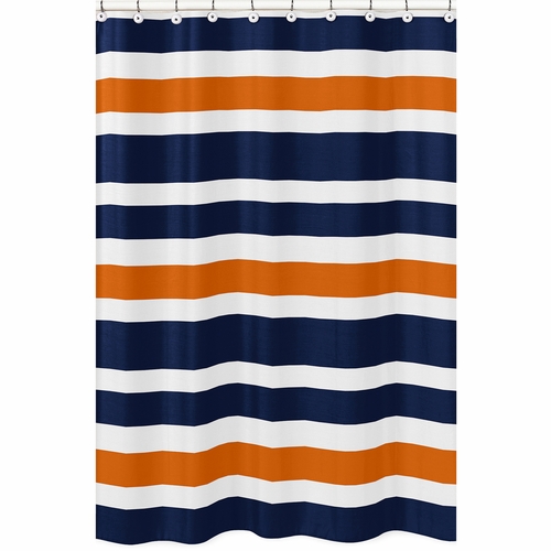 Stripe Navy Blue and Orange Collection Shower Curtain