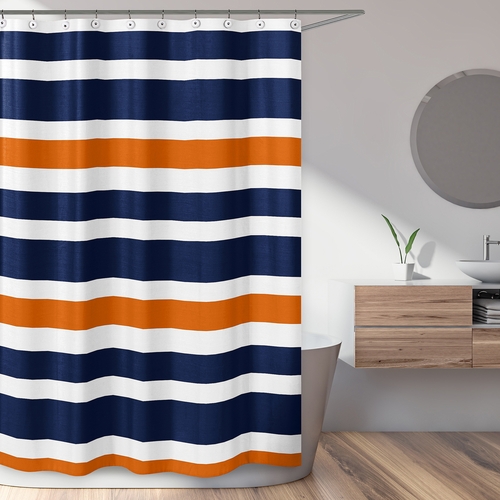 Stripe Navy Blue and Orange Collection Shower Curtain - alt image 1