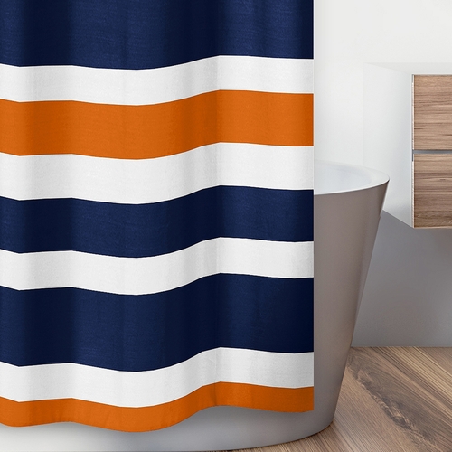 Stripe Navy Blue and Orange Collection Shower Curtain - alt image 2