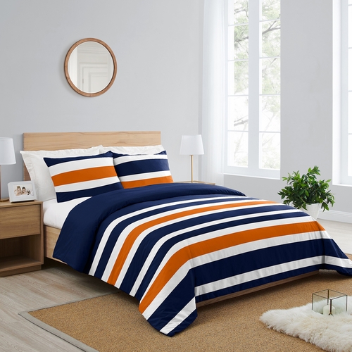 Stripe Navy Blue and Orange Full/Queen Bedding Collection - alt image 1