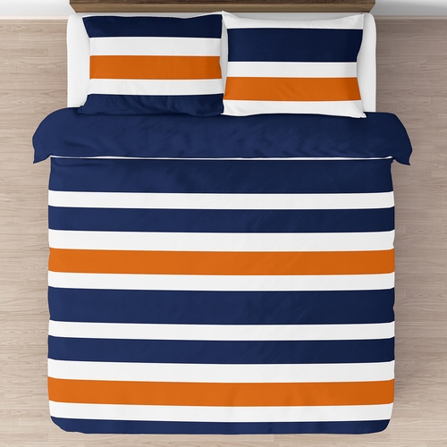 Stripe Navy Blue and Orange Full/Queen Bedding Collection - alt image 2