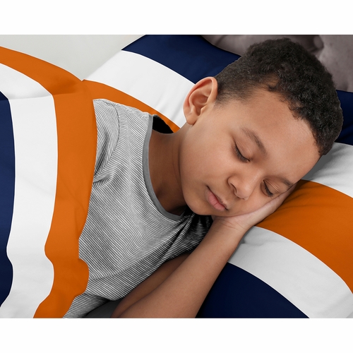 Stripe Navy Blue and Orange Full/Queen Bedding Collection - alt image 3