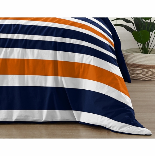 Stripe Navy Blue and Orange Full/Queen Bedding Collection - alt image 5