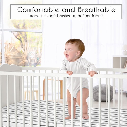 Stripe White and Grey Collection Crib Sheet - alt image 1