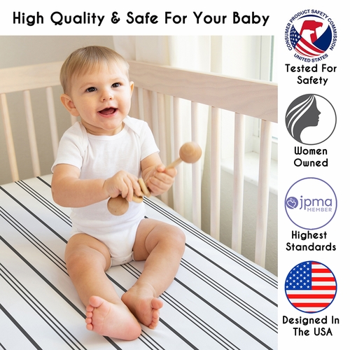 Stripe White and Grey Collection Crib Sheet - alt image 2