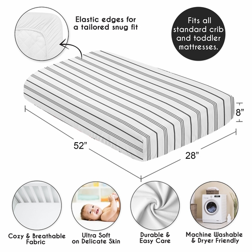 Stripe White and Grey Collection Crib Sheet - alt image 3