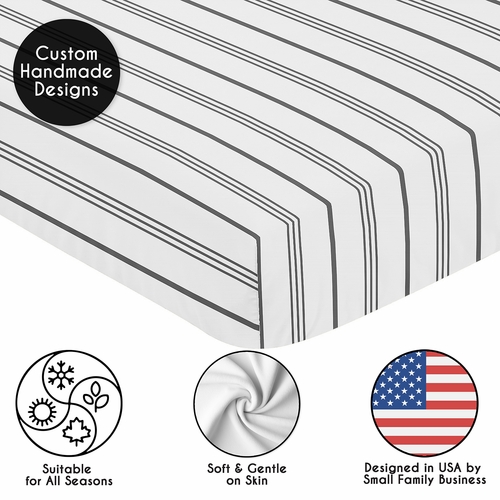 Stripe White and Grey Collection Crib Sheet - alt image 4